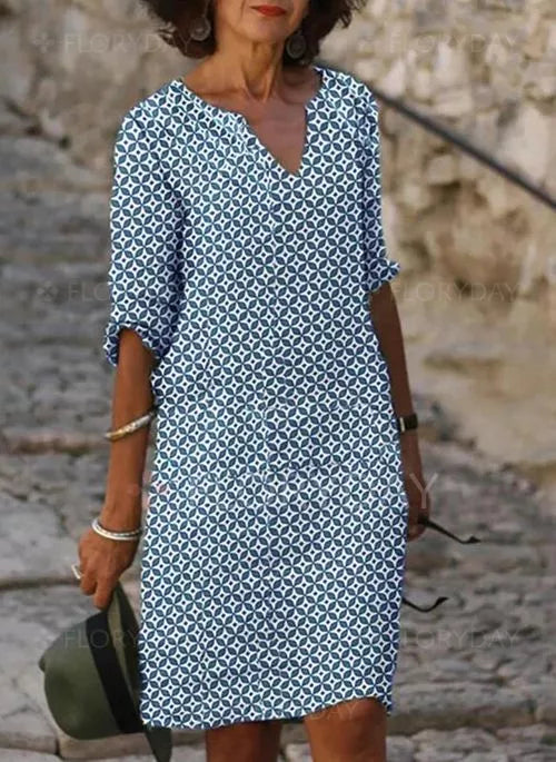 Hannah | Vestido midi de mujer con escote en V y estampado geométrico